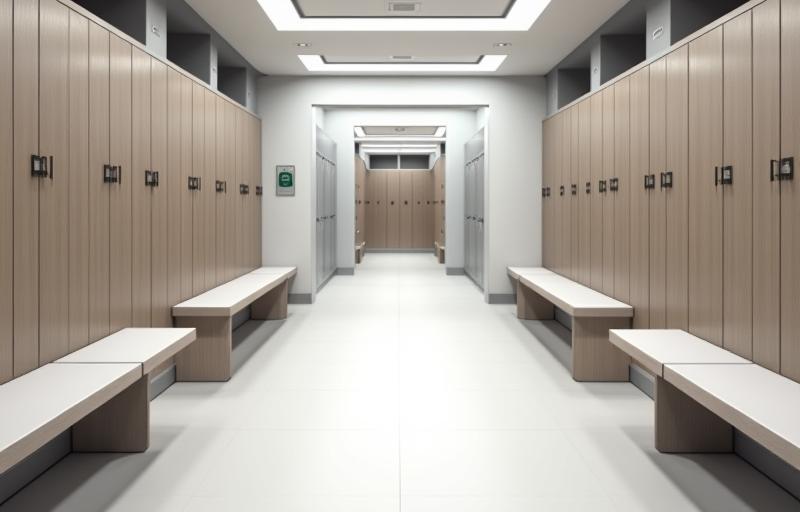 Clean and modern locker room in a sports facility